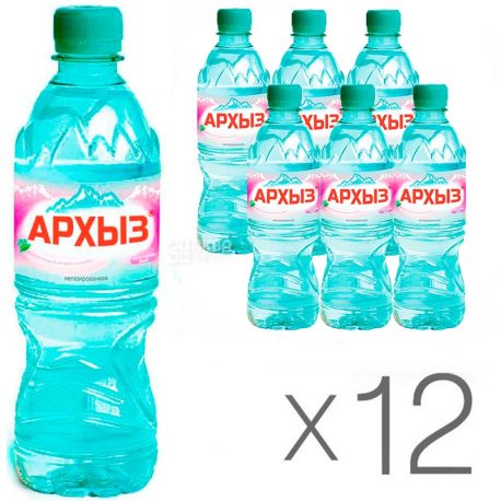 Архыз, 0,5 л, Упаковка 12 шт., Вода минеральная негазированная, ПЭТ