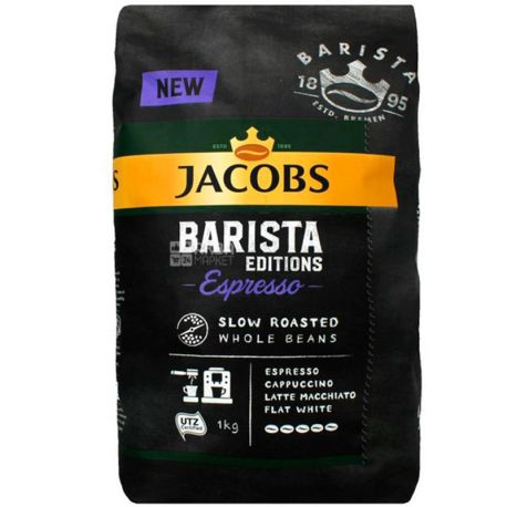 Jacobs Barista Espresso, 1 кг, Кофе Якобз Бариста Эспрессо, темной обжарки, в зернах