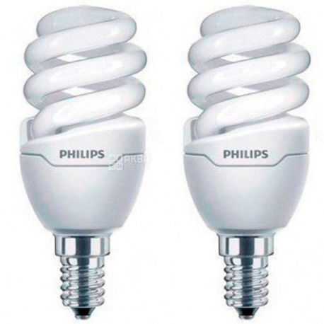 Philips, Лампочки комплект, Tornado T2 mini, E14 8W 2700 K, энергосберегающая, 2 шт.