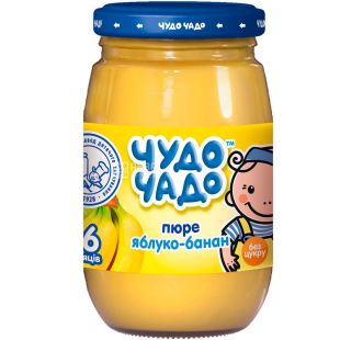 Чудо-Чадо, 170 г, Пюре для малюків, Яблучно-Бананове, з 6-ти місяців, без цукру, скло