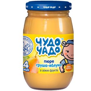Чудо-Чадо, 170 г, Пюре для малышей, Груша-Яблоко, без сахара, стекло