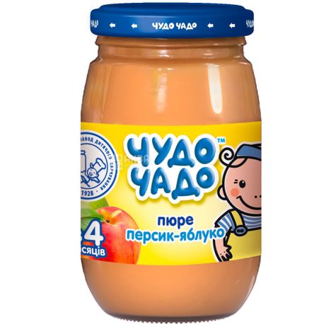 Чудо-Чадо, пюре для малышей, яблочно-персиковое, с сахаром, с 5-ти месяцев, 170 г