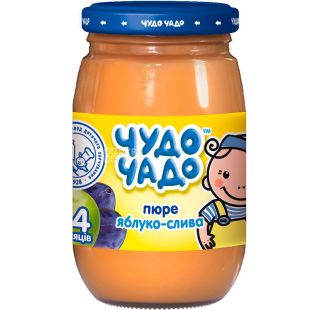 Чудо-Чадо,170 г, Пюре для малышей, Яблоко-Слива, с 4-х месяцев, стекло