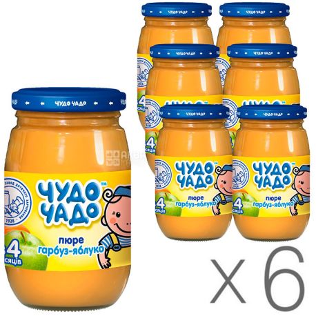 Чудо-чадо, Пюре детское, яблочно-тыквенное с сахаром, 170 г, упаковка 6 шт.