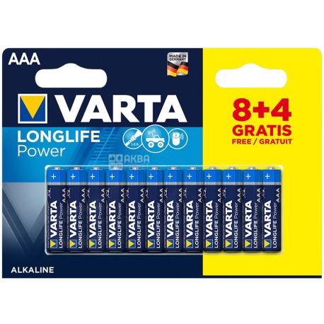 Varta Longlife AAA Batteries, 12 pcs, blister
