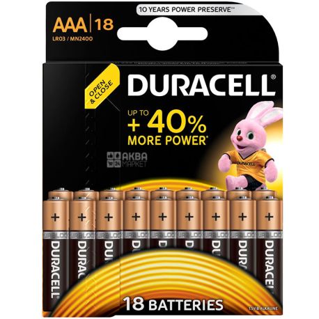 Duracell, AAA, 18 шт., Батарейки, LR03