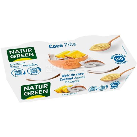 NaturGreen, 2 шт. по 125 г, НатурГрин, Десерт органический кокосовый с ананасом