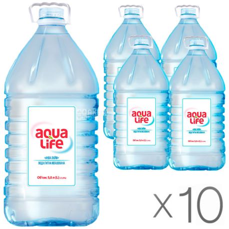 AquaLife, 5 л, Упаковка 10 шт., АкваЛайф, Вода мінеральна негазована, ПЕТ