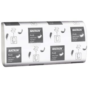 Katrin Plus, 150 аркушів, Рушники паперові Катрін, 2-шарові, V-складання, білі, 229х232 мм