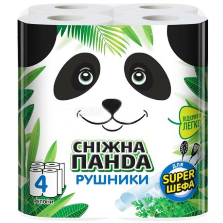Сніжна Панда, для Super шефа, 4 рул., Паперові рушники, 2-шарові, 110 аркушів, 20х19 см