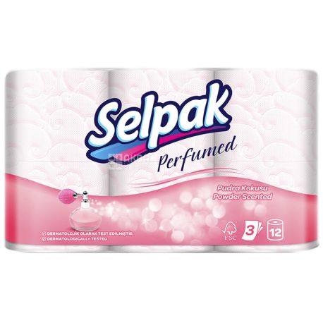 Selpak Perfumed Powder Scented, 12 рул., Туалетний папір Селпак Перфомд Паудер Сентед, 3-х шаровий