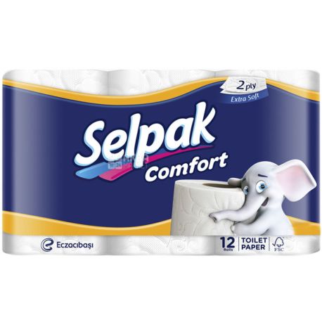 Selpak Comfort, 12 рул., Туалетная бумага Селпак Комфорт, 2-х слойная