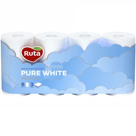 Ruta Pure White, three-layer white toilet paper, 8 rolls