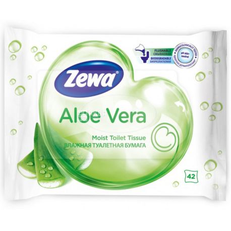 Zewa Мoist Aloe Vera, 42 листа, Влажная туалетная бумага Зева, Алое Вера