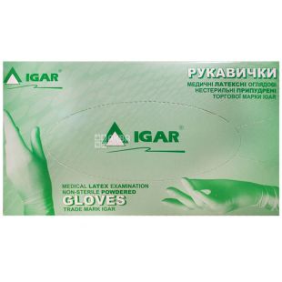 Igar, 100 шт., Рукавички нестерильні, латексні, припудрені, розмір L