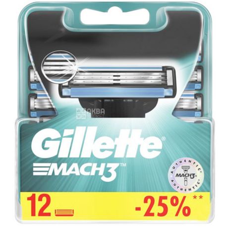 Gillette Mach 3, 12 шт., Сменные картриджи для бритья
