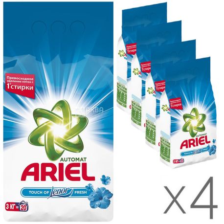 Ariel, Packing 4 pcs. on 3 kg, Laundry detergent, For white linen, Purity Deluxe, White rose, Automatic
