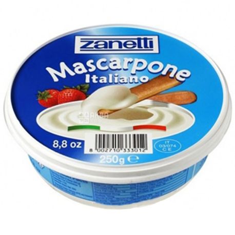 Zanetti, Mascarpone, 250 г, Сир м'який з вершків, 80%