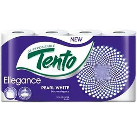 Tento Ellegance Pearl White, 8 рул., Туалетная бумага Тенто элеганс , белая, 3-х слойная