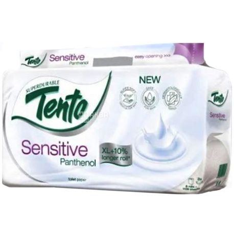Tento Sensitive Panthenol, 8 рул, Туалетний папір Тенто Сенсетів Пантенол, 3-х шарова