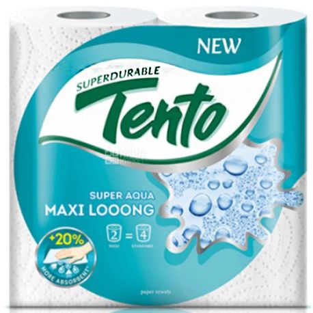 Tento Super Aqua Maxi, 2 рул., Полотенца бумажные Тенто Супер Аква Макси, 2-х слойные, 18 м, 82 листа, 23х12 см