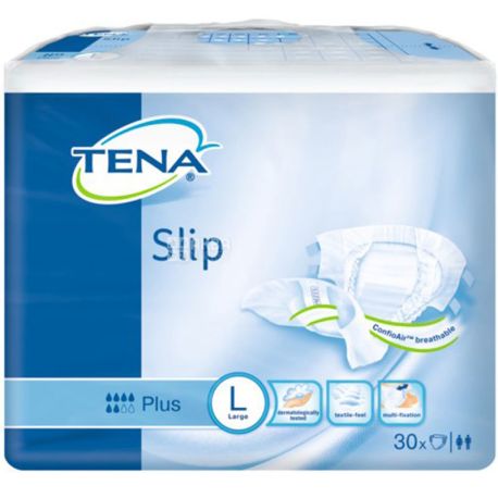 Tena, Slip Plus Large, 30 шт., Підгузки поглинаючі для дорослих, 6 крапель, розмір L