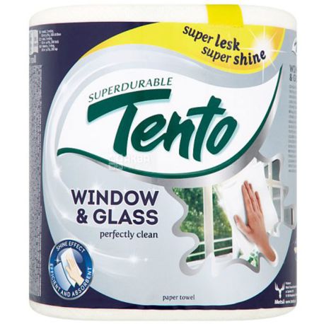 Tento Window & Glass, 1 рул., Рушник паперовий, 2-х шаровий, 260 аркушів, 18х18 см