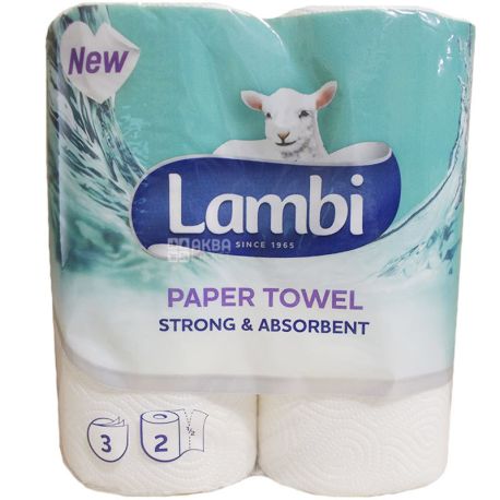 Lambi, 2 rolls, White paper towels, 3-ply