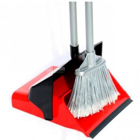 Атма Duster Set 8257, Набор Дастер для уборки, совок и щетка, пластик, резина, красный, 66 см