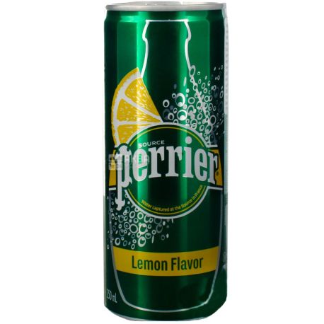 Perrier, 0,25 л, Напій газований, на основі мінеральної води Пер'є, зі смаком Лимона, ж/б