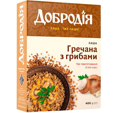 Dobrodiya, 400 g, Buckwheat porridge with mushrooms