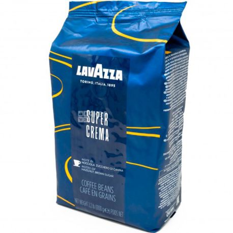 Lavazza, Super Crema, 1 кг, Кава Лаваца, Супер Крему, середнього обсмаження, в зернах