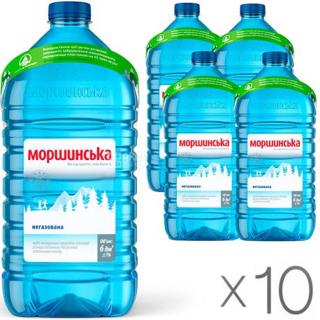 Моршинская, Упаковка 10 шт. по 6 л, Вода негазированная, ПЭТ