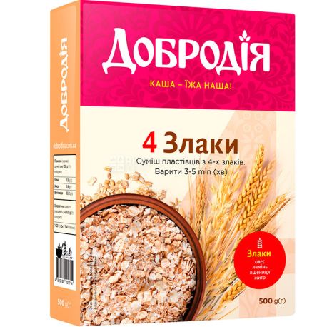 Dobrodiya, 4 cereals, 500 g, Flakes mix
