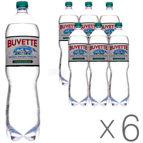 Buvette Vital, 1,5 л, Упаковка 6 шт., Бювет, Вода мінеральна слабогазована, ПЕТ