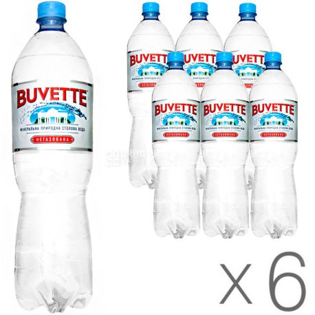 Buvette Vital, 1,5 л, Упаковка 6 шт., Бювет Витал, Вода минеральная негазированная, ПЭТ