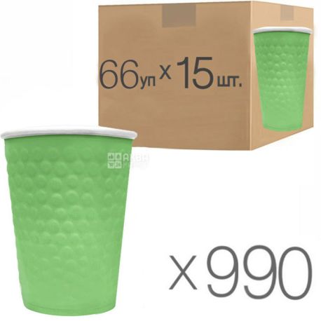 Стакан бумажный, 250 мл, с конгревным тиснением Пузыри, зеленый, 15 шт., 66 упаковок, D75