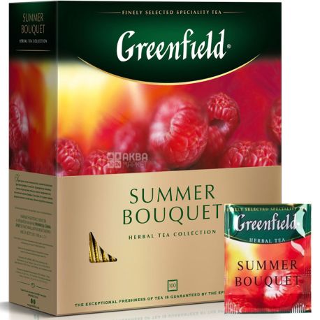 Greenfield, Summer Bouquet, 100 пак., Чай Грінфілд, Саммер Букет, трав'яний з малиною
