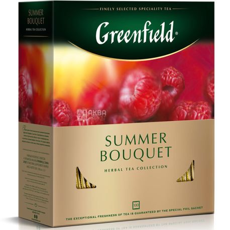 Greenfield, Summer Bouquet, 100 пак., Чай Грінфілд, Саммер Букет, трав'яний з малиною