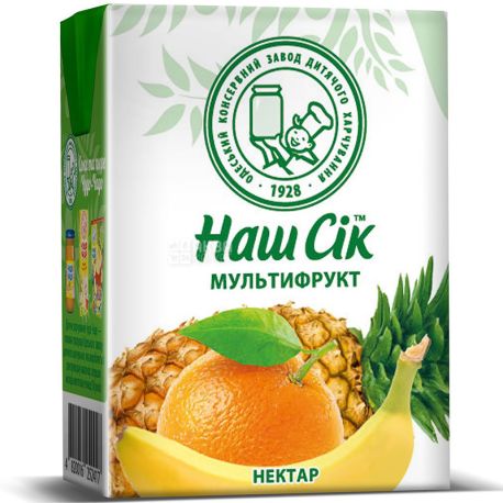 Наш Сок, 0,2л, Нектар натуральный Мультифруктовый, с трубочкой
