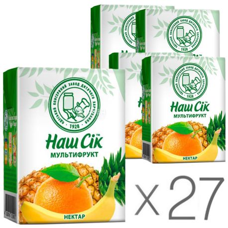 Наш Сік, Мультифрукт, Упаковка 27 шт. по 0,2 л, Нектар натуральний