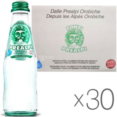 Fonti Prealpi, 0,25 л, Упаковка 30 шт., Преалпи, Вода минеральная газированная, стекло
