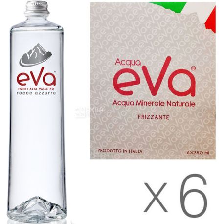 Acqua Eva Premium, 0,75 л, Упаковка 6 шт., Аква Ева, Вода гірська, газована, скло