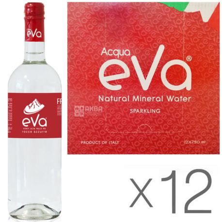 Acqua Eva Classic, 0.75 L, Pack of 12 pcs, Aqua Eva Classic, carbonated mountain water, glass