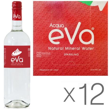 Acqua Eva Classic, 0,75 л, Упаковка 12 шт., Аква Ева Класік, Вода гірська газ, скло