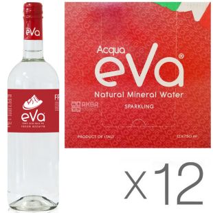Acqua Eva Classic 0.75 л, Упаковка 12 шт., Аква Эва Классик, горная газ вода, стекло