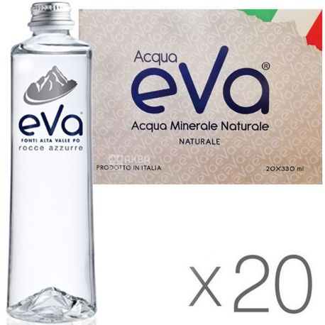 Acqua Eva Premium, 0,33 л, Упаковка 20 шт., Аква Эва, Вода горная, негазированная, стекло