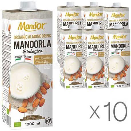 Mand`or Almond Organic, 1 л, Упаковка 10 шт., Мандор, Миндальное молоко Органик без сахара