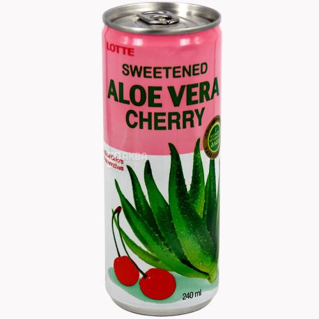 Lotte Aloe Vera Cherry, 0,24 л, Напиток соковый Лотте Алое-Вишня, негазированный, ж/б