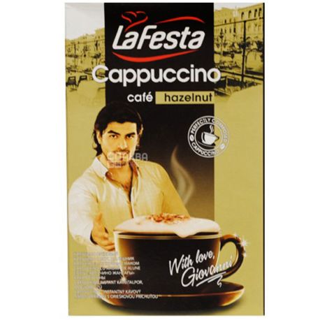 La Festa, Cappuccino, Hazelnut, 10 x 12.5 g, La Festa, Cappuccino with a nutty flavor, in sticks